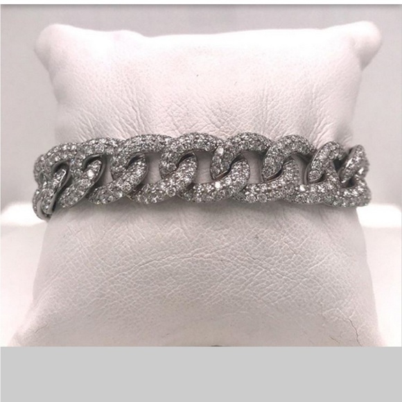 ICED OUT Silver Pave Stones Miami Cuban Link Statement bracelet 19” - Picture 3 of 10